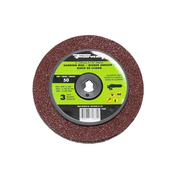 Forney Resin Fibre Sanding Disc, Aluminum Oxide, 5 in x 7/8 in Arbor, 50 Grit 71662 - main
